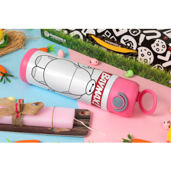 Baymax hi, Easter candle, Childrens hot water bottle, stainless steel, with safety straw, PINK (500ml)