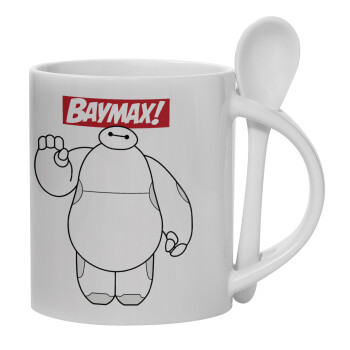 Baymax hi, Ceramic coffee mug with Spoon, 330ml (1pcs)