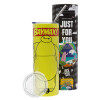 Neon Yellow Travel Tumbler θερμό, μεταλλικό καλαμάκι(Ανωξείδωτο 304 Food grade, BPA free, 600ml)