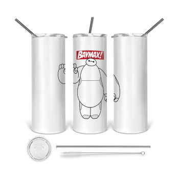 Baymax hi, 360 Eco friendly stainless steel tumbler 600ml, with metal straw & cleaning brush