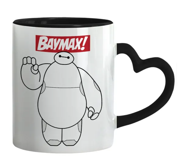 Baymax hi — Mug heart black handle, ceramic, 330ml