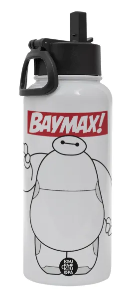 Baymax hi — Metal mug thermo White with Straw and Spout Lid (Stainless steel), double wall, 950ml