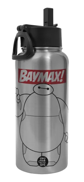Baymax hi — Metal mug thermo Silver with Straw and Spout Lid (Stainless steel), double wall, 950ml