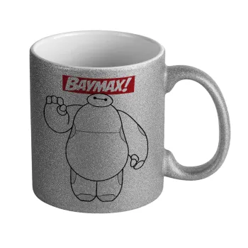 Baymax hi, Κούπα Ασημένια Glitter που γυαλίζει, κεραμική, 330ml