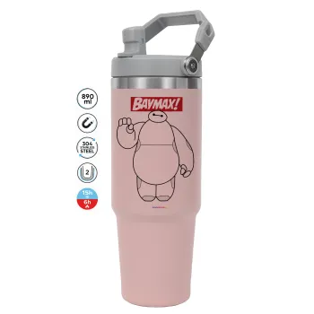 Baymax hi, ΡΟΖ χρώματος Θερμός Ανοξείδωτο 890ml (30oz) με χερούλι