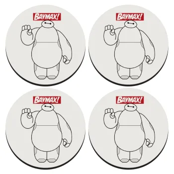 Baymax hi, SET of 4 round wooden coasters (9cm)