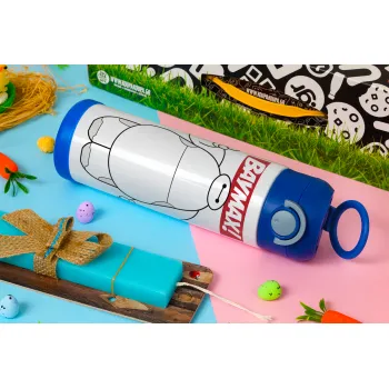 Baymax hi, Πασχαλινή Λαμπάδα με Παιδικό παγούρι θερμό, ανοξείδωτο, με καλαμάκι ασφαλείας, ΜΠΛΕ (500ml)