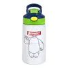 Children's hot water bottle, stainless steel, with safety straw, green, blue (350ml)