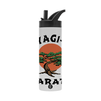 Miyagi-do karate, Metallic thermos bottle with straw & handle, stainless steel (Stainless steel 304), double-walled, 600ml.