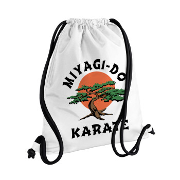 Miyagi-do karate, Τσάντα πλάτης πουγκί GYMBAG λευκή, με τσέπη (40x48cm) & χονδρά κορδόνια