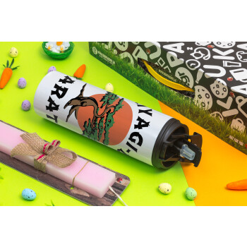 Miyagi-do karate, Easter candle,Travel Tumbler 2 Lids, with metal straw & cleaning brush & aromatic flat candle (30cm) (PINK)