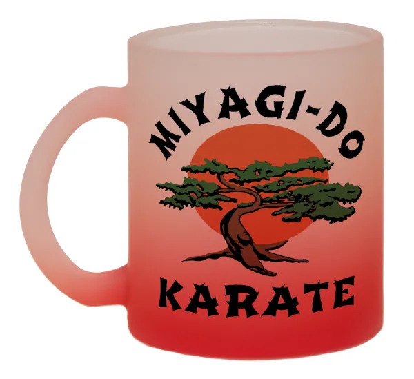 Miyagi-do karate — Two-tone glass mug with matte red base, 330ml
