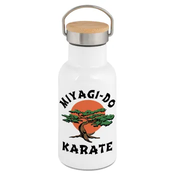 Miyagi-do karate, Metallic thermos (Stainless steel) White with wooden lid (bamboo), double-walled, 350ml