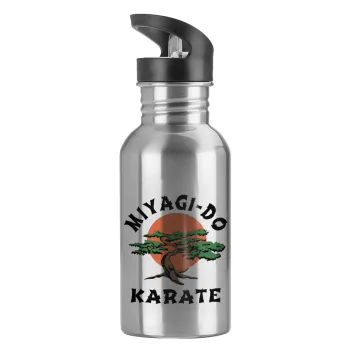 Miyagi-do karate, Water bottle Silver with straw, stainless steel 600ml