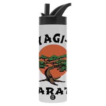 Miyagi-do karate, Μεταλλικό παγούρι θερμός με καλαμάκι & χειρολαβή, ανοξείδωτο ατσάλι (Stainless steel 304), διπλού τοιχώματος, 600ml