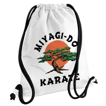 Miyagi-do karate, Τσάντα πλάτης πουγκί GYMBAG λευκή, με τσέπη (40x48cm) & χονδρά κορδόνια