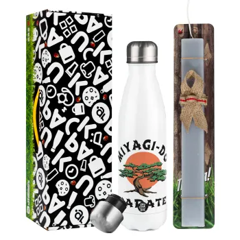 Miyagi-do karate, Easter candle, metallic white thermos bottle (500ml) & aromatic flat candle (30cm) (GRAY)