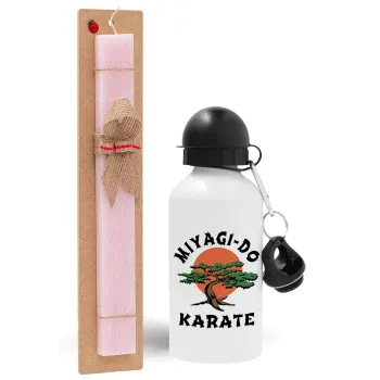 Miyagi-do karate, Easter Set, metallic aluminum bottle (500ml) & aromatic flat Easter candle (30cm) (PINK)