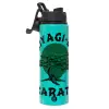 Metallic water bottle with safety lid, 850ml aluminum