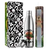 Easter Set, metallic stainless thermos flask (500ml) & scented flat Easter candle (30cm) (GRAY)