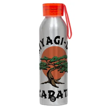 Miyagi-do karate, Αλουμινένιο Αθλητικό Μπουκάλι 650ml – Ασημί με Κόκκινο Καπάκι και Λουράκι Σιλικόνης