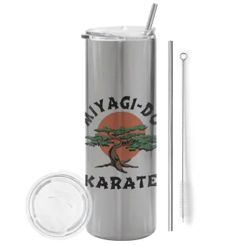 Miyagi-do karate, Tumbler ποτήρι θερμό Ασημένιο από ανοξείδωτο ατσάλι 600ml, με μεταλλικό καλαμάκι & βούρτσα καθαρισμού