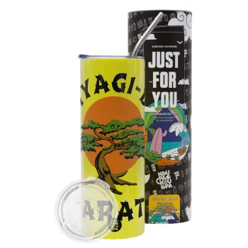 Miyagi-do karate, Neon Yellow Travel Tumbler θερμό, μεταλλικό καλαμάκι(Ανωξείδωτο 304 Food grade, BPA free, 600ml)