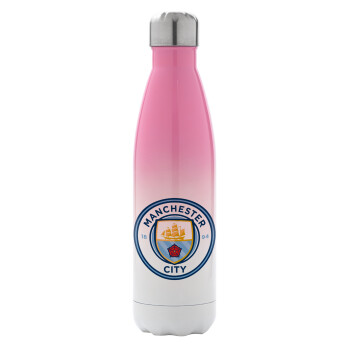 Manchester City FC , Μεταλλικό παγούρι θερμός Ροζ/Λευκό (Stainless steel), διπλού τοιχώματος, 500ml