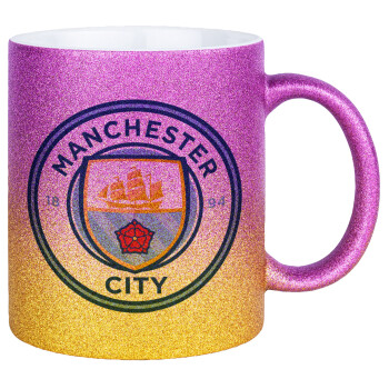 Manchester City FC , Κούπα Χρυσή/Ροζ Glitter, κεραμική, 330ml