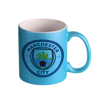 Manchester City FC , Κούπα Σιέλ Glitter που γυαλίζει, κεραμική, 330ml