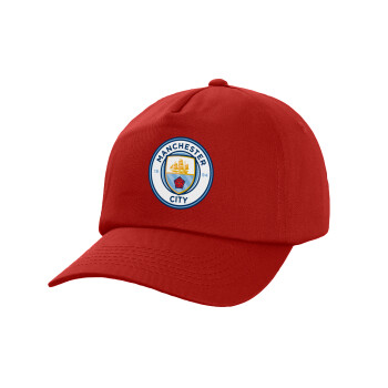 Manchester City FC , Καπέλο παιδικό Baseball, 100% Βαμβακερό Twill, Κόκκινο (ΒΑΜΒΑΚΕΡΟ, ΠΑΙΔΙΚΟ, UNISEX, ONE SIZE)