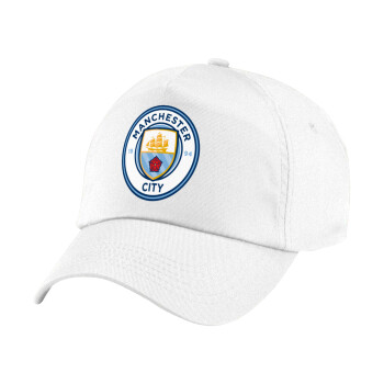 Manchester City FC , Καπέλο παιδικό Baseball, 100% Βαμβακερό Twill, Λευκό (ΒΑΜΒΑΚΕΡΟ, ΠΑΙΔΙΚΟ, UNISEX, ONE SIZE)
