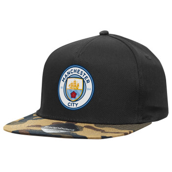 Manchester City FC , Καπέλο Ενηλίκων Flat Snapback Μαύρο/Παραλαγή, (100% ΒΑΜΒΑΚΕΡΟ, ΕΝΗΛΙΚΩΝ, UNISEX, ONE SIZE)