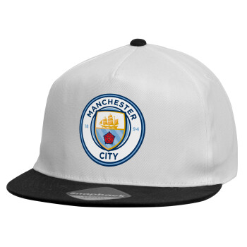 Manchester City FC , Καπέλο παιδικό Flat Snapback, Λευκό (100% ΒΑΜΒΑΚΕΡΟ, ΠΑΙΔΙΚΟ, UNISEX, ONE SIZE)