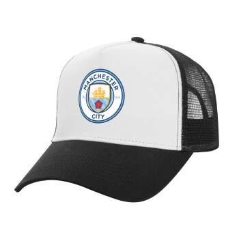 Manchester City FC , Καπέλο Ενηλίκων Structured Trucker, με Δίχτυ, ΛΕΥΚΟ/ΜΑΥΡΟ (100% ΒΑΜΒΑΚΕΡΟ, ΕΝΗΛΙΚΩΝ, UNISEX, ONE SIZE)