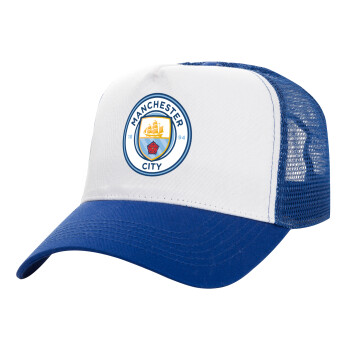 Manchester City FC , Καπέλο Ενηλίκων Structured Trucker, με Δίχτυ, ΛΕΥΚΟ/ΜΠΛΕ (100% ΒΑΜΒΑΚΕΡΟ, ΕΝΗΛΙΚΩΝ, UNISEX, ONE SIZE)