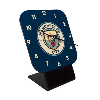 Manchester City FC , Quartz Table clock in natural wood (10cm)