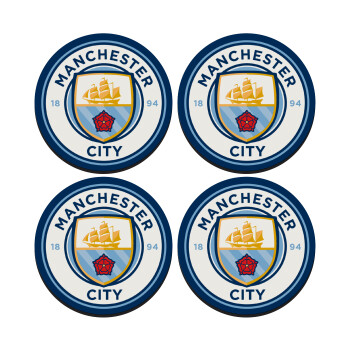 Manchester City FC , ΣΕΤ 4 Σουβέρ ξύλινα στρογγυλά (9cm)