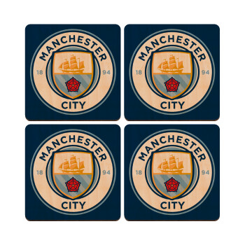 Manchester City FC , ΣΕΤ x4 Σουβέρ ξύλινα τετράγωνα plywood (9cm)