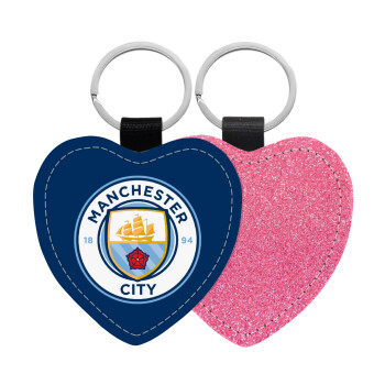 Manchester City FC , Μπρελόκ PU δερμάτινο glitter καρδιά ΡΟΖ