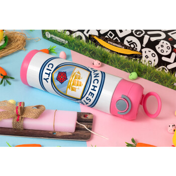 Manchester City FC , Easter candle, Childrens hot water bottle, stainless steel, with safety straw, PINK (500ml)