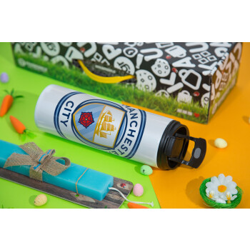 Manchester City FC , Πασχαλινή Λαμπάδα με Travel Tumbler θερμό με διπλό καπάκι (600ml, BPA free) & κερί αρωματικό πλακέ (30cm) (ΤΙΡΚΟΥΑΖ)