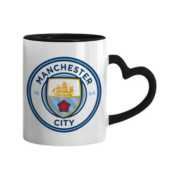 Manchester City FC , Mug heart black handle, ceramic, 330ml