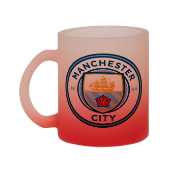 Manchester City FC , Κούπα γυάλινη δίχρωμη με βάση το κόκκινο ματ, 330ml