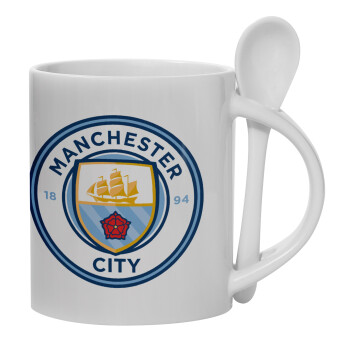Manchester City FC , Ceramic coffee mug with Spoon, 330ml (1pcs)