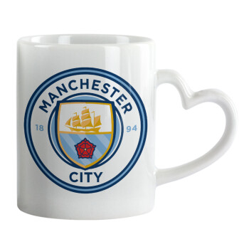 Manchester City FC , Κούπα καρδιά χερούλι λευκή, κεραμική, 330ml