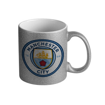 Manchester City FC , Κούπα Ασημένια Glitter που γυαλίζει, κεραμική, 330ml