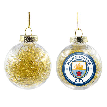 Manchester City FC , Χριστουγεννιάτικη μπάλα δένδρου διάφανη με χρυσό γέμισμα 8cm