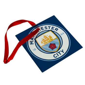 Manchester City FC , Χριστουγεννιάτικο στολίδι γυάλινο τετράγωνο 9x9cm