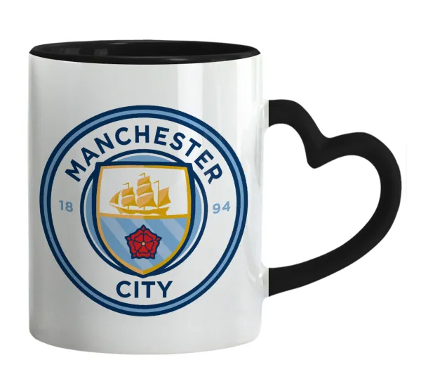 Manchester City FC — Κούπα καρδιά χερούλι μαύρη, κεραμική, 330ml
